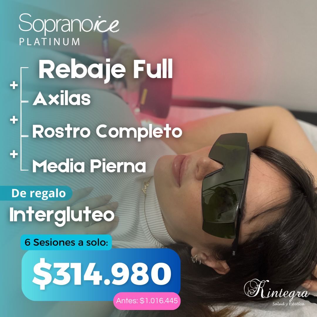 Pack: Rebaje Full + Axilas + Rostro Completo + Media Pierna (6 sesiones)