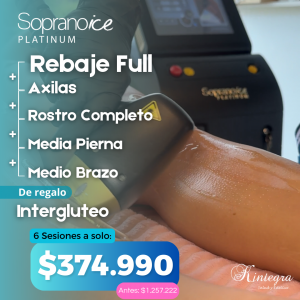 Pack: Rebaje Full + Axilas + Rostro Completo + Media Pierna + Medio Brazo (6 sesiones)