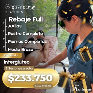Pack: Rebaje Full + Axilas + Rostro Completo + Piernas Completas + Medio Brazo (3 sesiones)