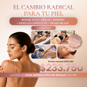 Pack: Rebaje Full + Axilas + Rostro Completo + Piernas Completas + Medio Brazo (3 Sesiones) Láser Soprano ICE CYBER